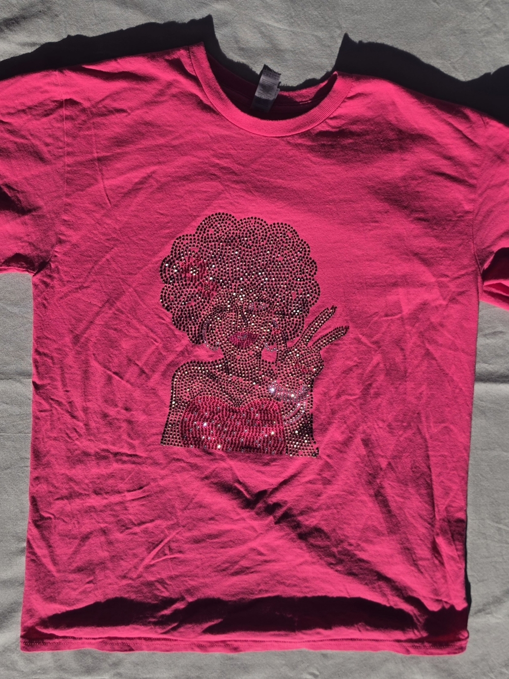 Girls' Bright Pink Rhinestone Graphic Tee